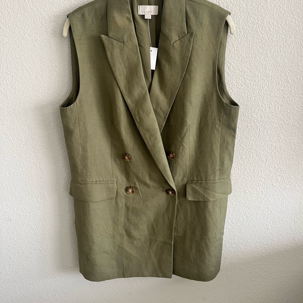 LOFT Khaki Double-Breasted Vest